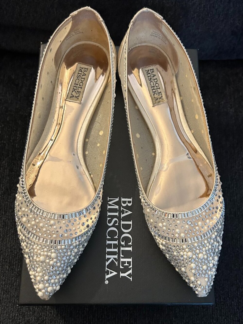 Women Badgley Mischika Ivory Pearl Satin Beaded Shoes